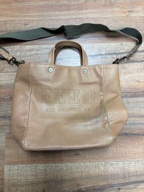 FEED Embossed Leather Tote in Tan with Adjustable Strap